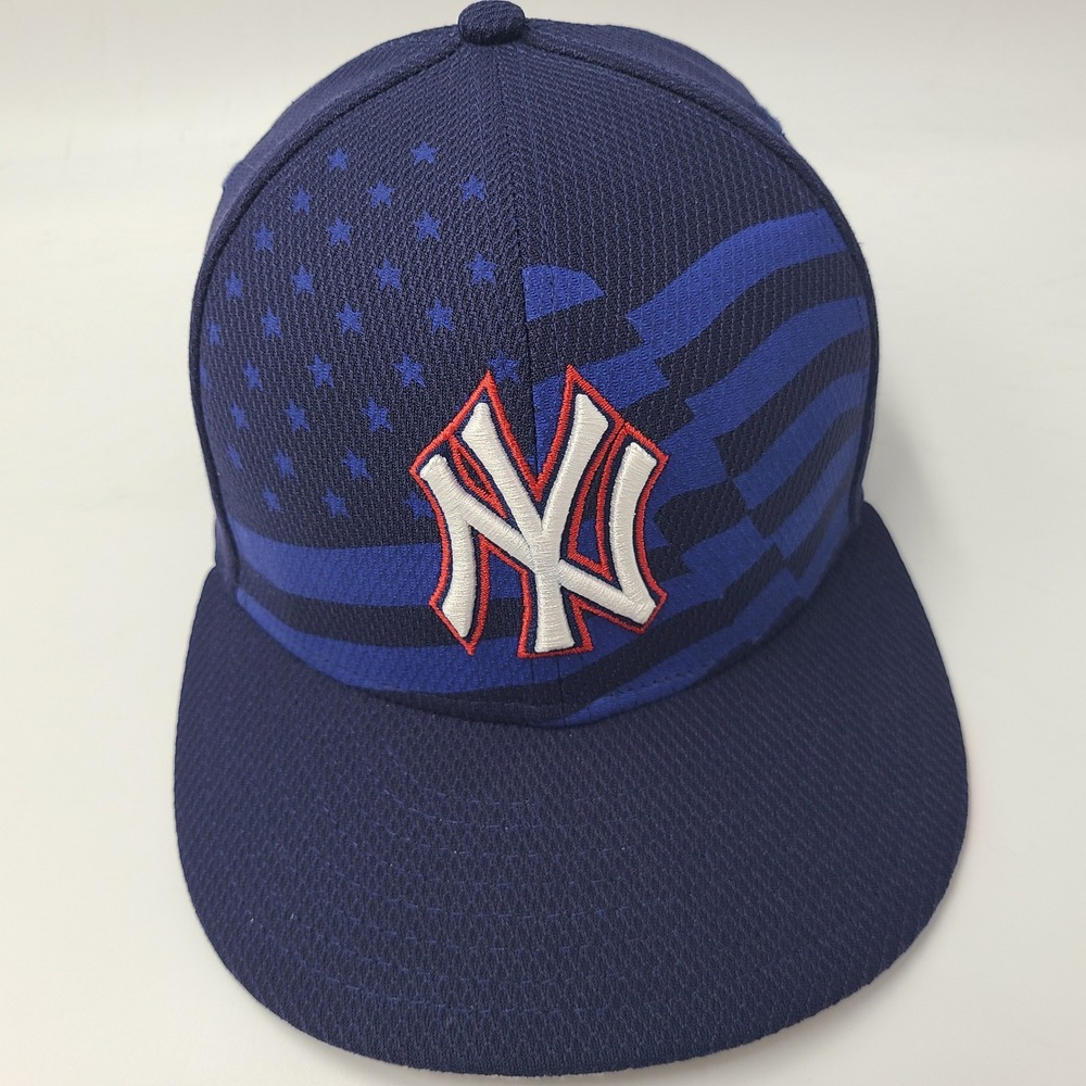 New York Yankees Hat Fitted 7 1/8 New Era 59Fifty Blue Red MLB Stars Stripes Men